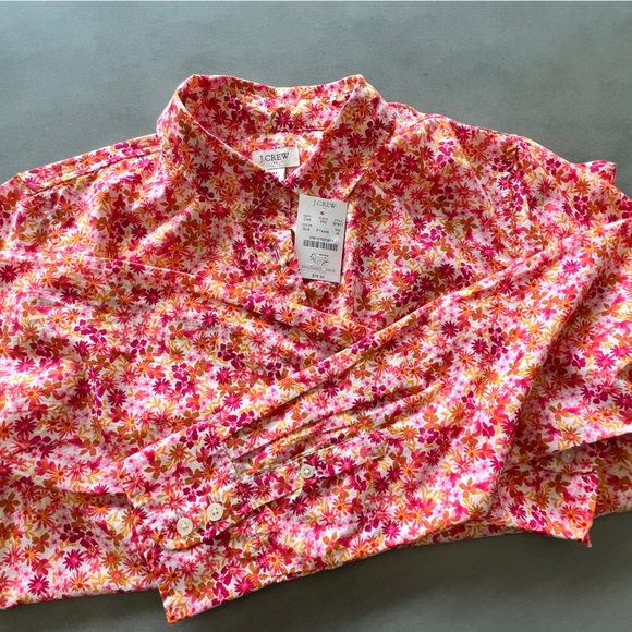 J.Crew Factory long-sleeve button-up shirt Small floral twine ditsy ivory coral - Picture 3 of 4